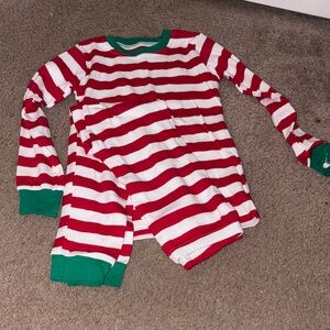 Kids Christmas PJs Striped Red and White Kids Pajamas with Green Accents size 7